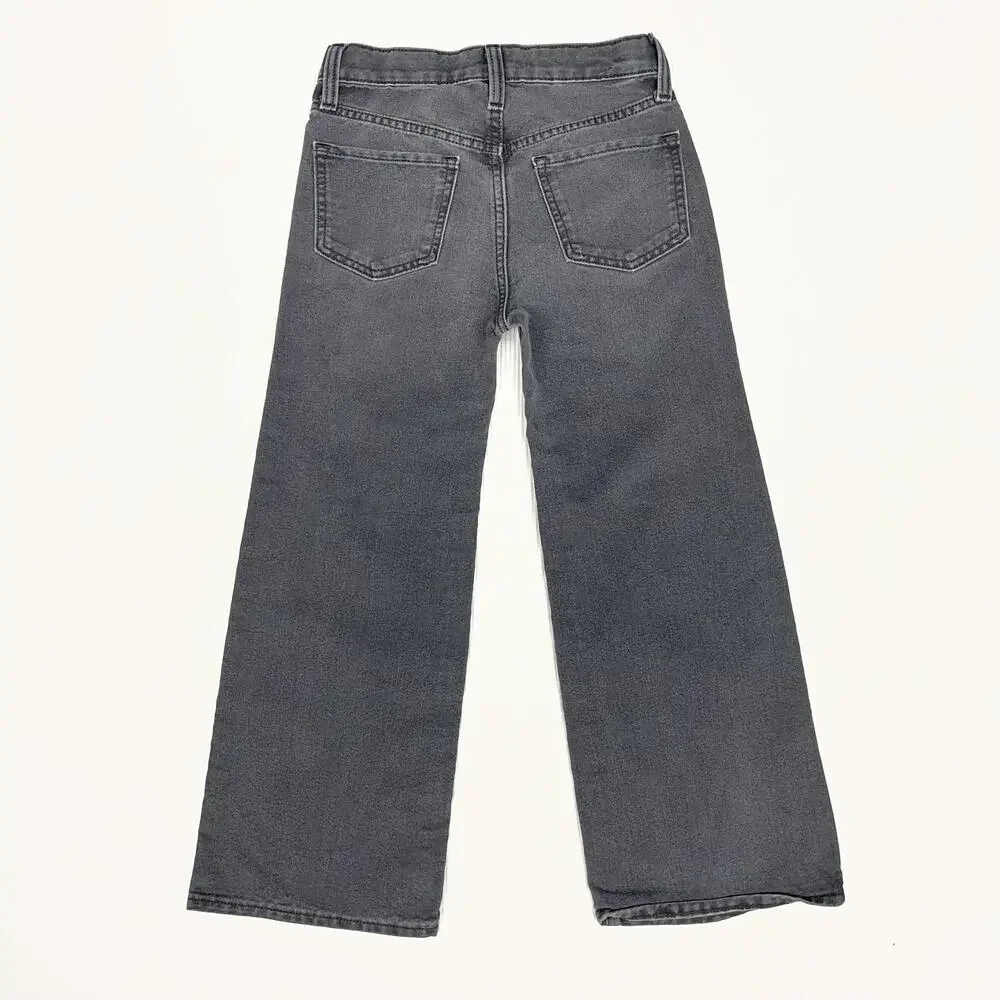 Old Navy Jeans Girls 8 Gray High Rise Baggy Wide Leg Built-In Tough Denim